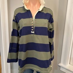 Free people Peyton, rugby, Henley, army green and blue stripe size extra small